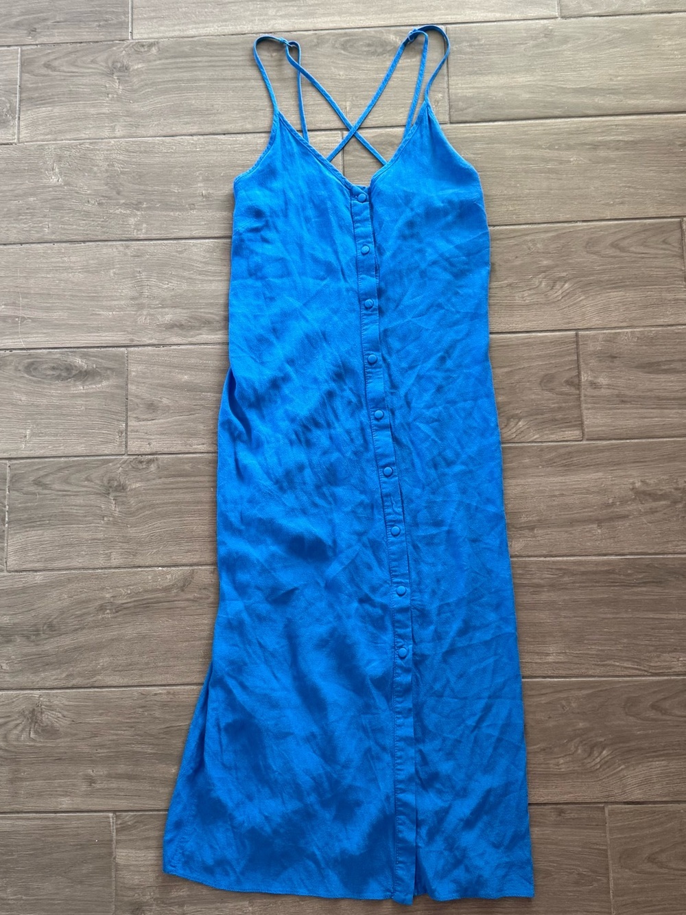 Topshop Cobalt Blue Button-Front Maxi Slip Dress Crisscross Straps, Vacation